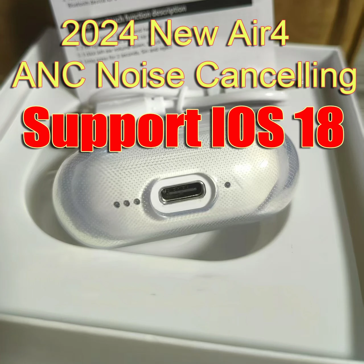 2024 New Stereo Ear Buds ios18 ANC Active Noise Cancellation HiFi Sound Wireless Bluetooth Earphone Sports Headphones for Air4