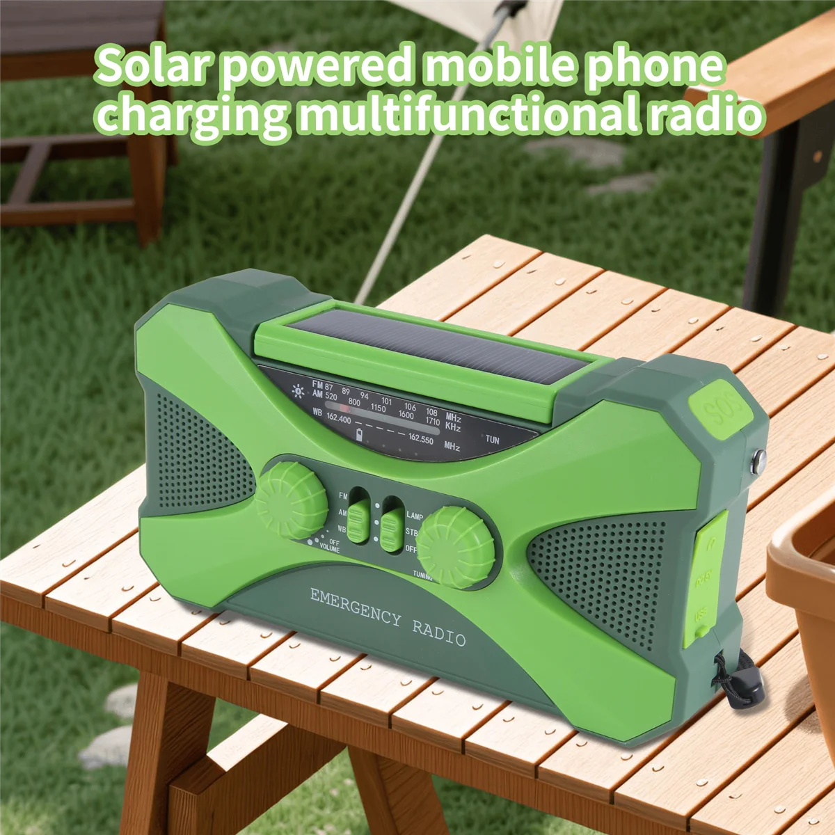 Radio d'urgence efficace 10000MAh, manivelle solaire avec chargeur, LED vert