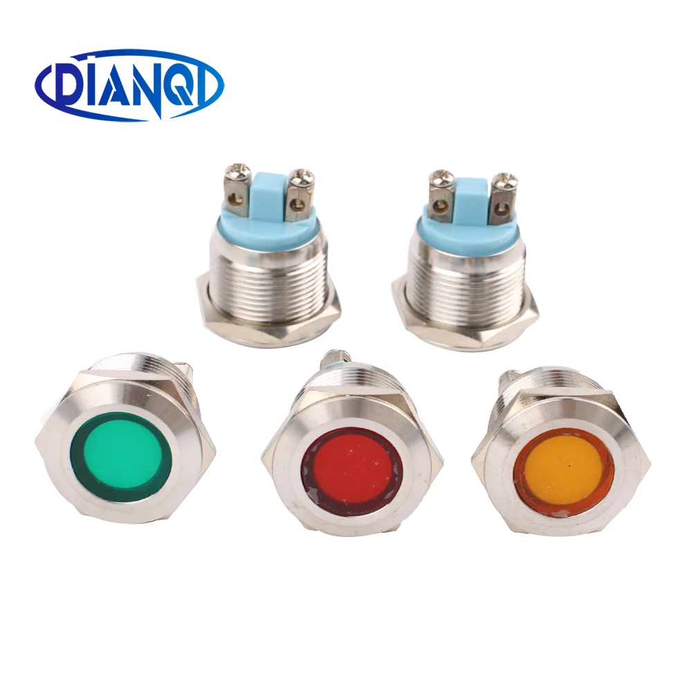 

19mm 6V 12V 24V 220V Metal LED Pilot Panel Dash Signal Indicator Warning light with Screw Terminal Brass Chrome Car Boat