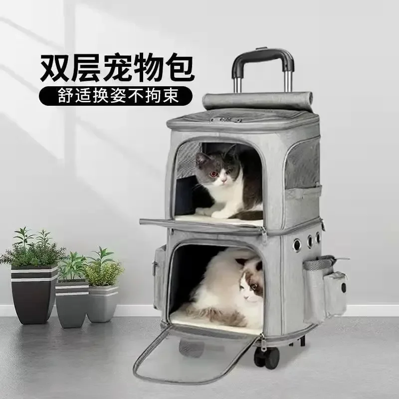 Pet trolley case cat bag go out portable double-layered