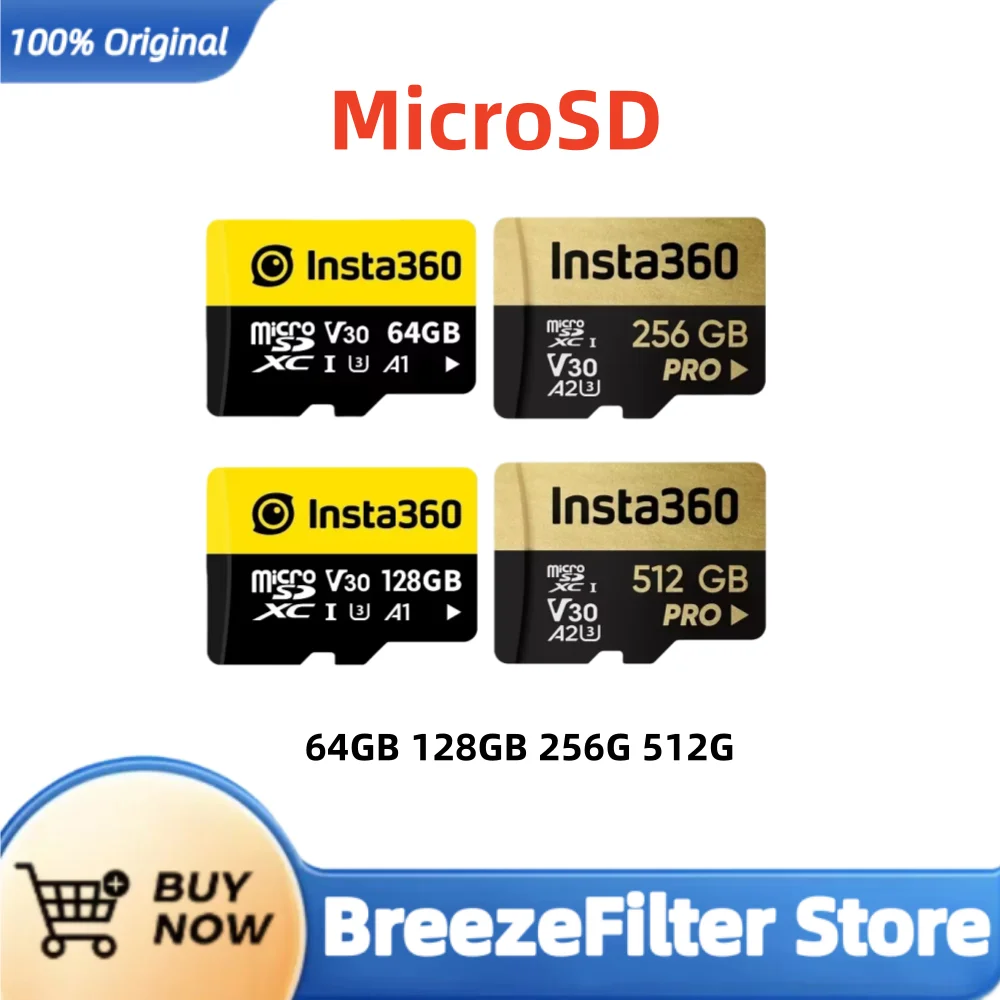 

Карта памяти Insta360 MicroSD для Insta 360 X4 X3 ONE X2 RS Micro SD 64 ГБ 128 ГБ 256 ГБ 512G Высокоскоростные оригинальные аксессуары