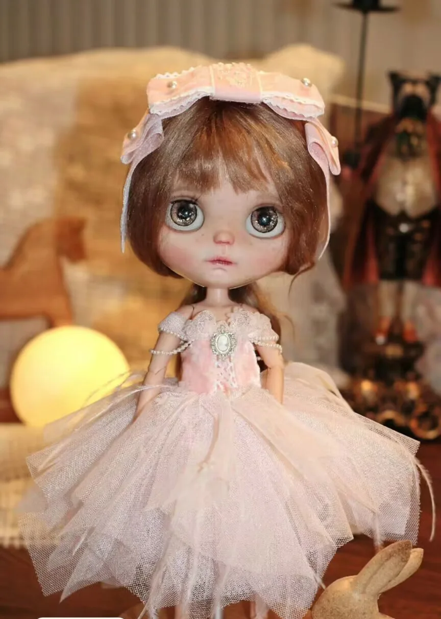 2025 2pcs TUTU style Landoudou/Blythe Silk feather mesh skirt/Hair accessories 1/6 30cm(Fit for  azone,Pullip,Ob22/24/26, Licca)