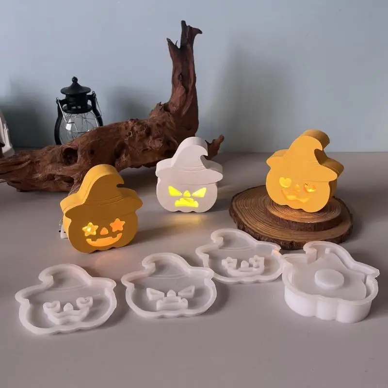 قالب نباتي من المطاط الصناعي من Allhallows لمصباح LED لتزيين الخبز المنزلي والتجميع مع 5 وجوه غريبة B03E