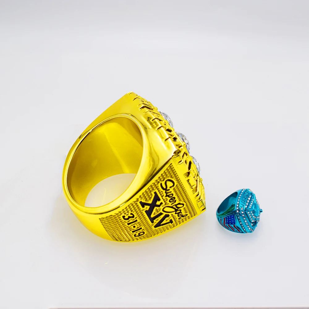 Pedido mínimo de 5 piezas. Anillo de campeonato chapado en oro de gran tamaño, personalizable, con diamantes, conmemorativo y nostálgico para bodas.