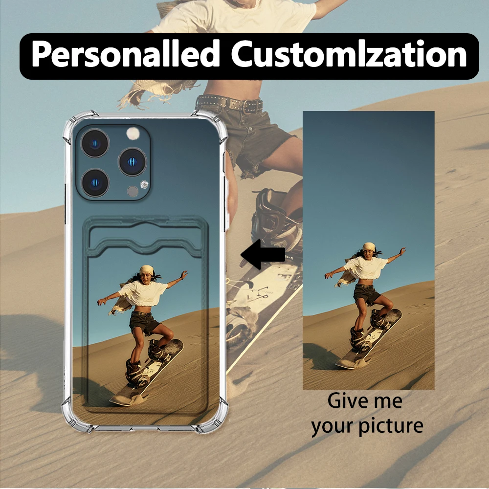 

DIY Motion Time Photos Customized Slot Card Case For iPhone 16 15 14 13 12 11 Pro Xs Max Mini SE 2020 2022 16e XR 6 6s 7 8 Plus