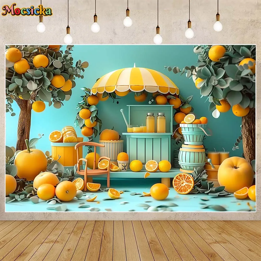 Mocsicka-خلفيات شاطئ صيفية للتصوير الفوتوغرافي ، متجر العصير ، فاكهة البرتقال ، ديكور الحفلات ، خلفية صورة الطفل ، مستلزمات استوديو الصور