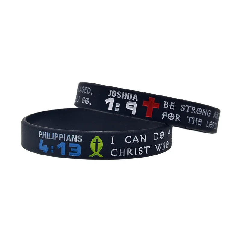 50 Stück Jesus Silikon-Armband Christlicher Glaube Gummi-Armreif JOSHUA 1:9 PHILIPPIER 4:13 – Detail 2