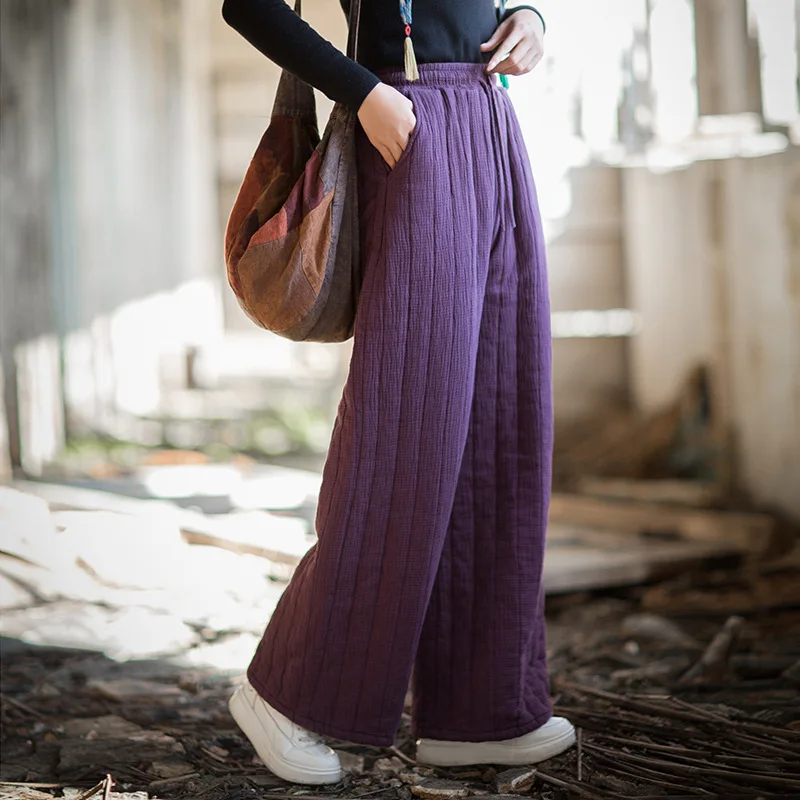 Winter New Quilted Cotton Pants with Vertical Stitching, Vintage Textured & Versatile Women's Trousers.