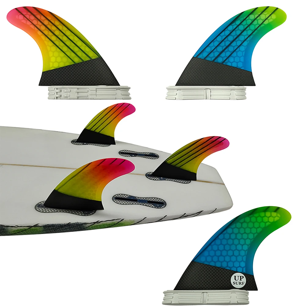 

UPSURF-Tri Short Board Fins, Carbon Fiber, Honeycomb Quilhas Gradient Color Surfing Fin, Large or Medium Size, FCS 2