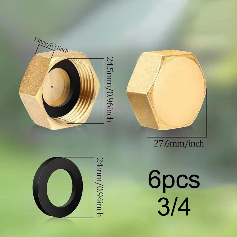 Set of 6 Brass Hose End with Leak Proof Seal Rings to Securely Close Garden Hose Pipe Water Outlets and Prevent Leaks