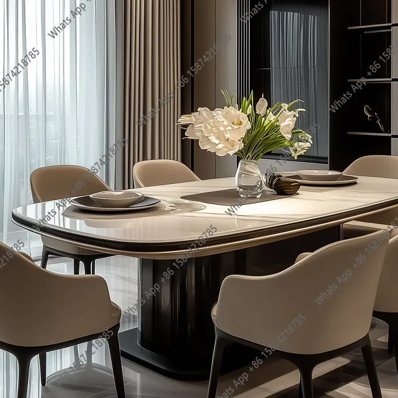 X30 Italian Light Luxury Microcrystalline Stone Dining Table And Chair Combination Modern Style Solid Wood Paint Dining Table