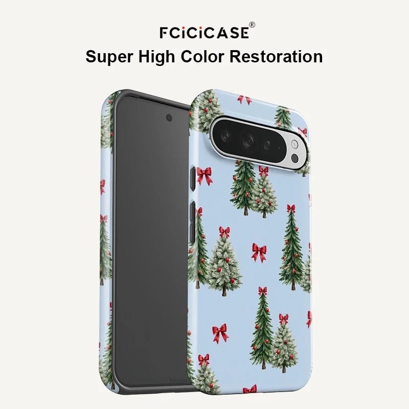 Funda con diseño de árbol de Navidad y lazo rojo para Google Pixel 11, 10 Pro XL, 10A, 9, 8, 7A, 5A, compatible con carga inalámbrica MagSafe, funda de PC + TPU.