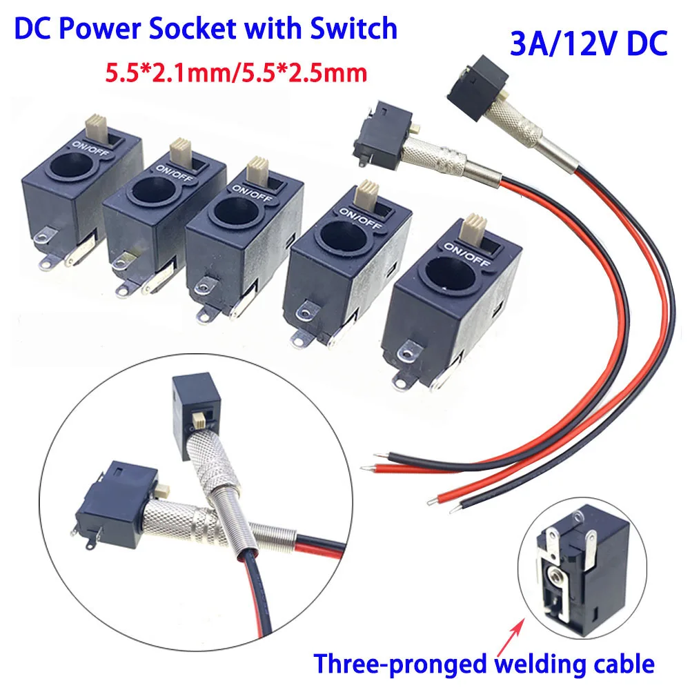 

DC power socket with switch 3A/12V DC tripod welding wire manual power tool charging interface DC 5.5*2.1/2.5mm Female socket