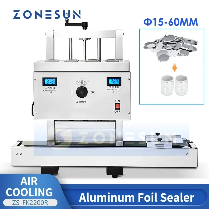 

Zonesun ZS-FK2200R Induction Sealing Machine for Plastic Bottles Continuous Induction Sealer Automatic Alunminum Foil Sealing