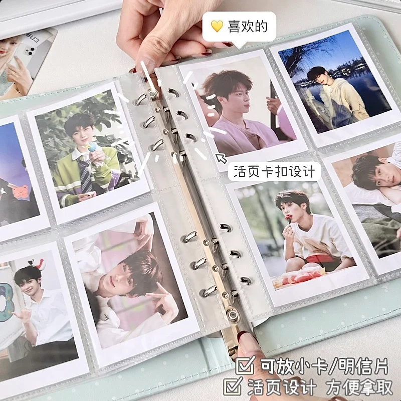 Immagine 3: Raccoglitore per Fotocard A5 Verde Menta da 3 Pollici in Pelle PU, Album a Fogli Mobili per Collezione di Foto Polaroid, per Ragazze e Studentesse