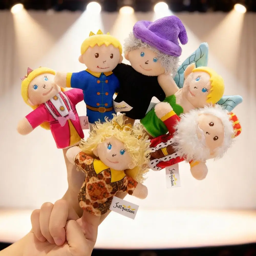 Kawaii Fairy Tale Series Plush Hand Finger Puppets Princess Prince Elf King Witch Boys Girls Kids Role Play Holiday Present Idea