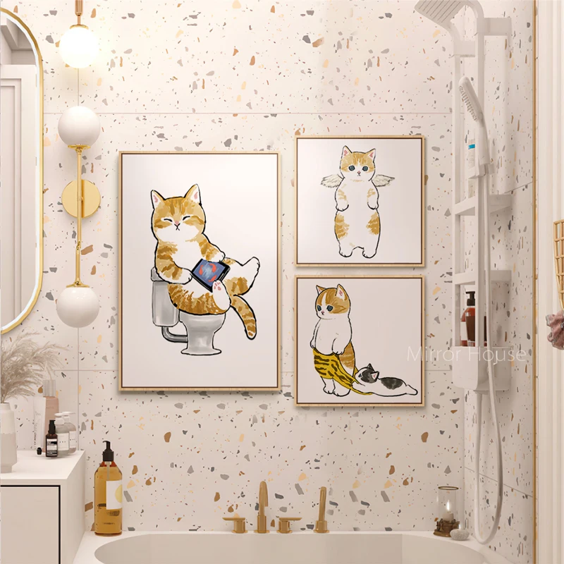 

Japanese-style painting bathroom decorative painting washstand mural Nordic cartoon cat toilet bathroom wall painting