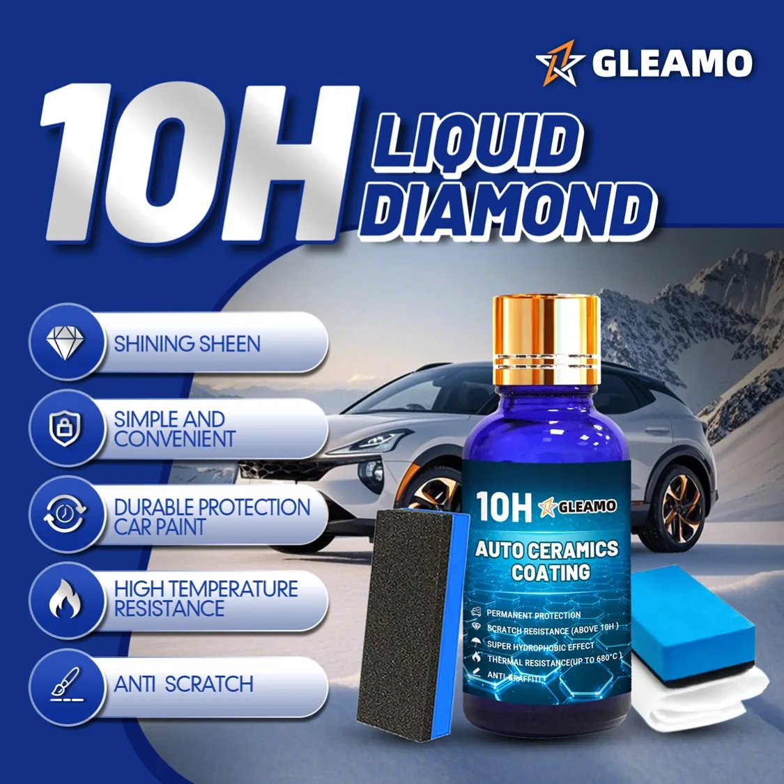 

10 часов керамического автомобильного покрытия GLEAMO, длительный эффект, нанокристаллический гидрофобный слой, супергидрофобное; автоматическое гидрофобное покрытие,