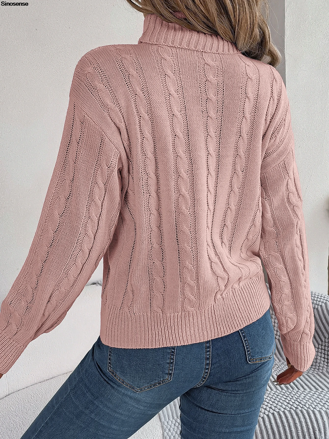 Women Casual Long Sleeve Fall Sweaters Turtleneck Solid Color Soft Ribbed Knitted Oversized Sweeater Pullover Loose Jumper Tops