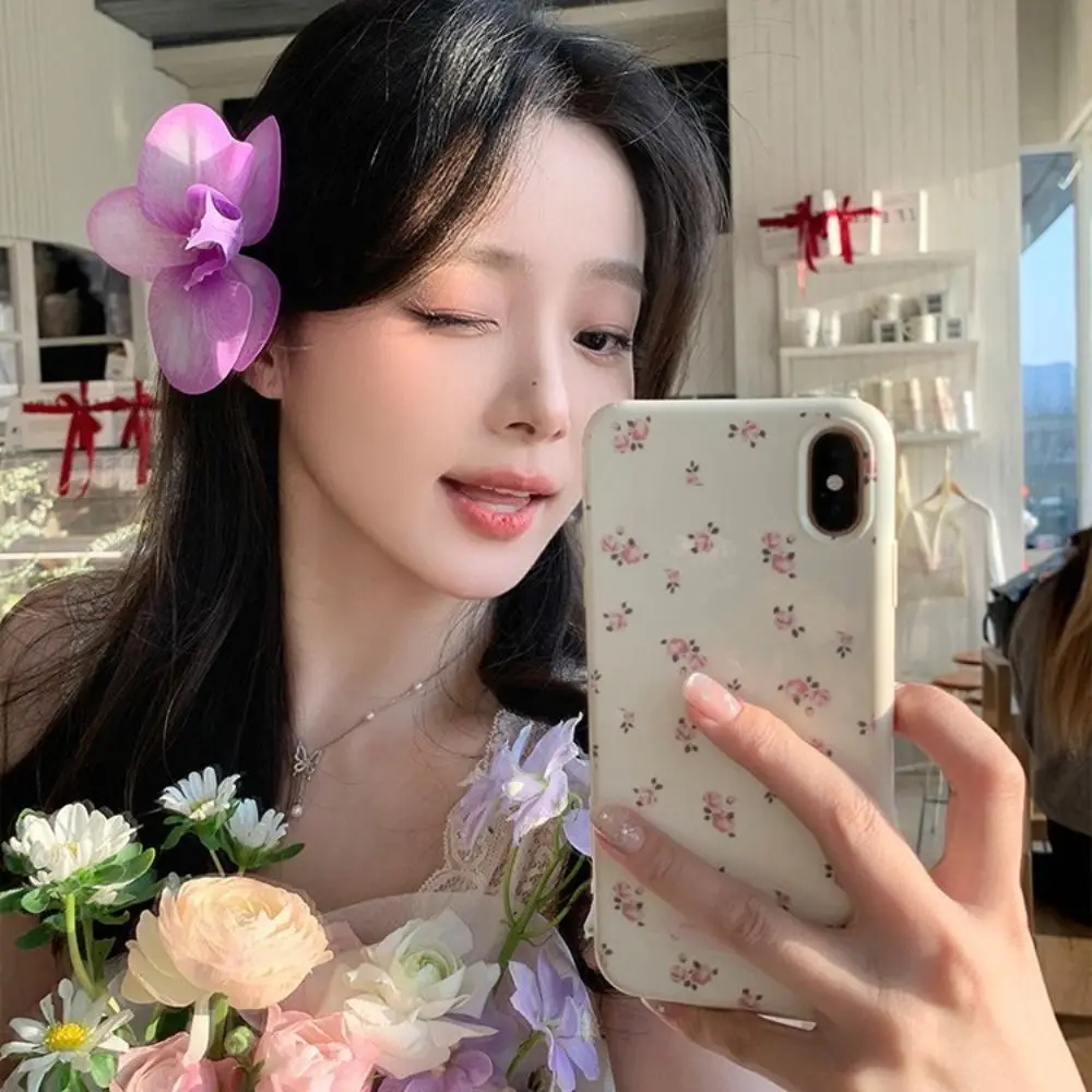 

Elegant Orchid Flowers Hair Clip Bohemian Style Colorful Sweet Barrettes Seaside Vacation Headwear Sweet Hair Accessories Beach