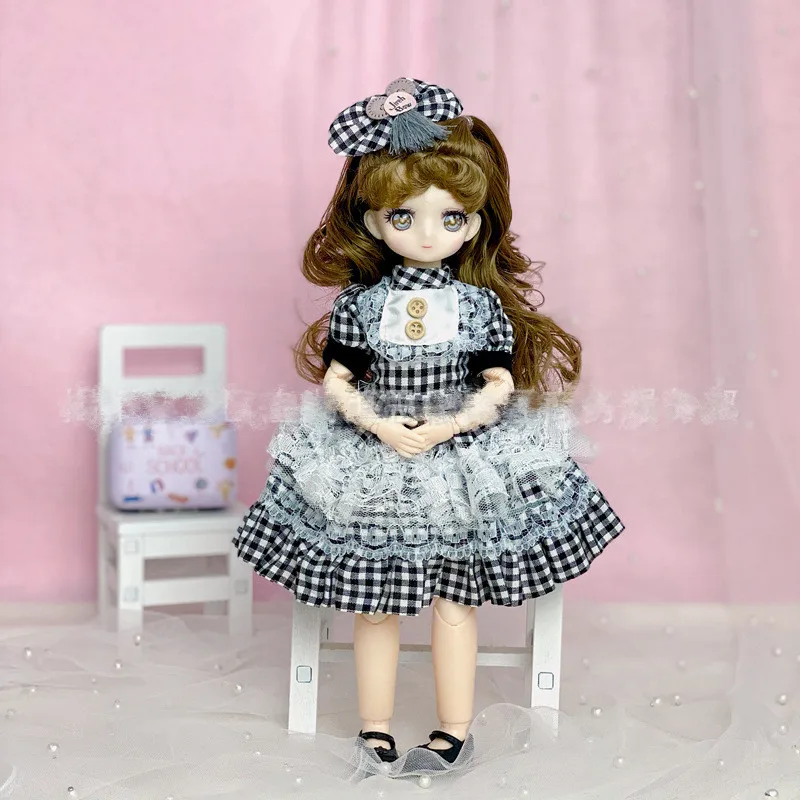 New 30cm Bjd Doll Full Set 1/6 Comic Face Kid Birthday Gift Diy Dress Up Children Girl Princess Dress Beautiful Clothes Toys