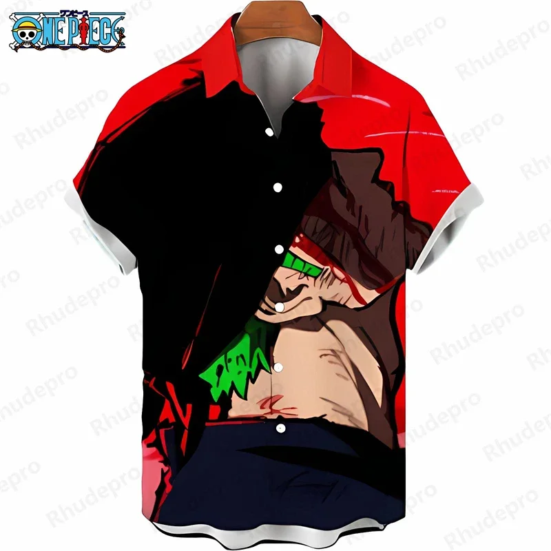 Men's Casual One Piece Hawaiian Shirt Summer Anime Kids Short Sleeve Fashion Tropical Print Beach Vacation Shirt Tops