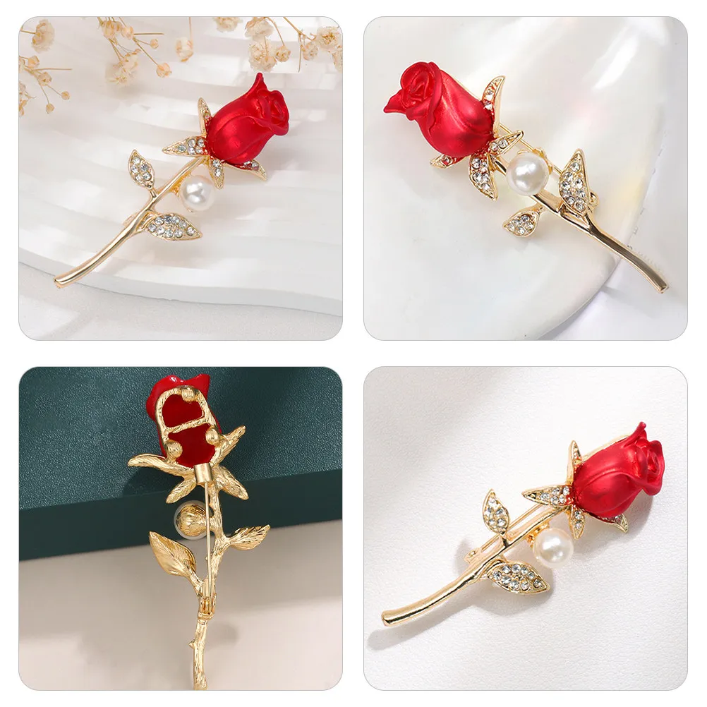 Exquisite Rose Brooch for Women Fine Workmanship Solid Metal Brooch Pin Romantic Elegant Gift for Valentine Birthday Wedding