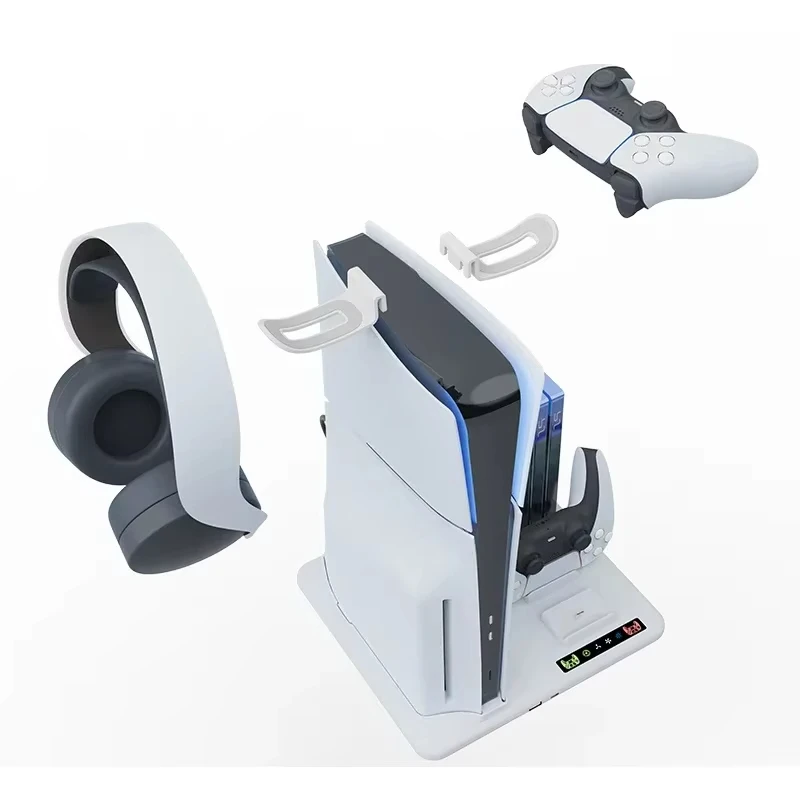 B-M PS5 Slim Stand 2 Controller Charging Station Cooling Fan Headset Holder 6 Game Slot for Playsttion5 Slim Console Accessories