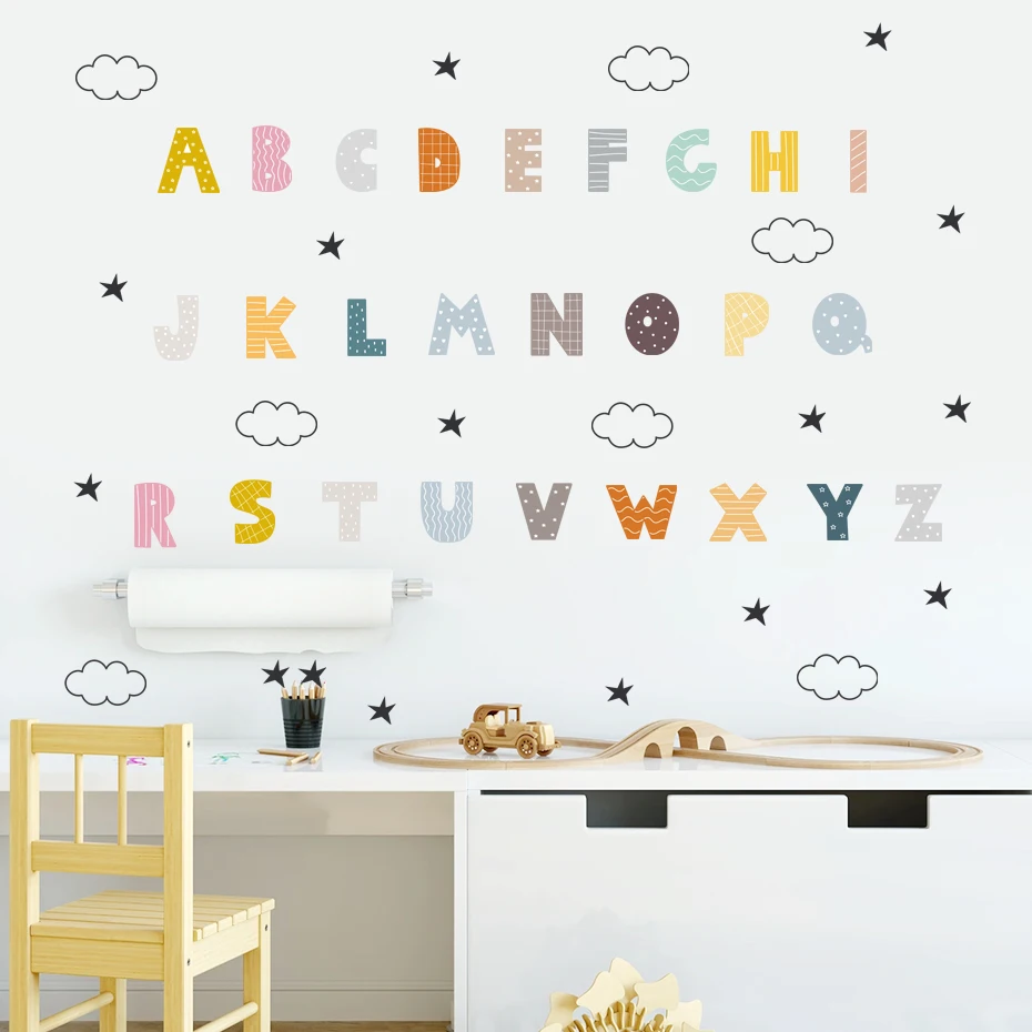 Cartoon Cute 26 letters Wall Sticker Interior Stickers Nursery Vinyl Children's Art Decals for Baby Kids Room Home Decoration