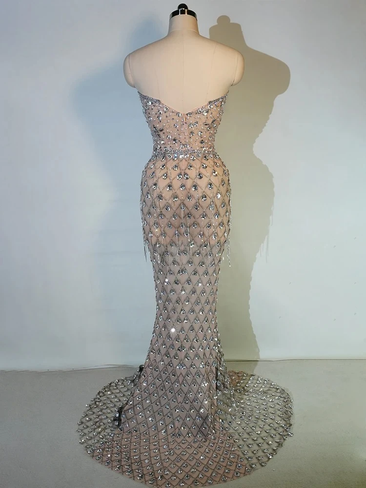 Luxuriöses helles Kristallkleid, sexy Luxus-Perlen-Strass-Tüll, Abendkleid, Abschlussball, Partykleid, edle Schießhochzeit, Brautkleider