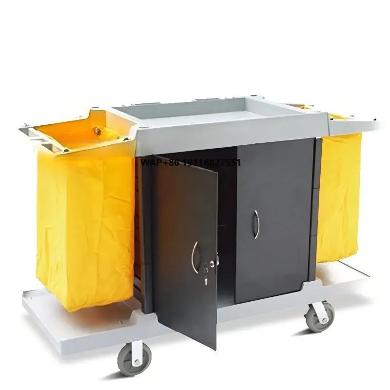 

Leave No Mark When Moving Anti-collision Device House Hotel Room Cleaning Housekeeping Trolley Cart With Adjustable Middle Shelf