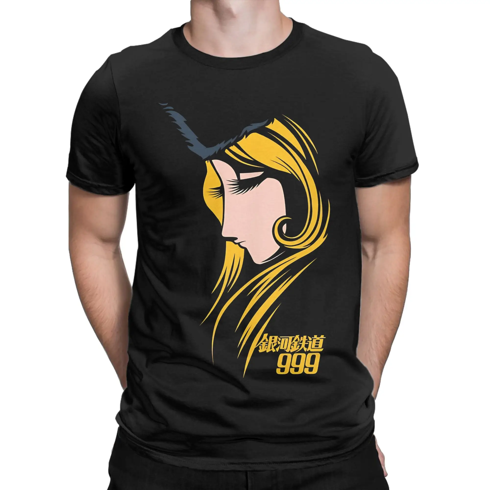 167 Maetel Galaxy Express 999 Anime T-Shirt for Men  Vintage Pure Cotton Tees Crewneck Short Sleeve T Shirt Printing Clothing