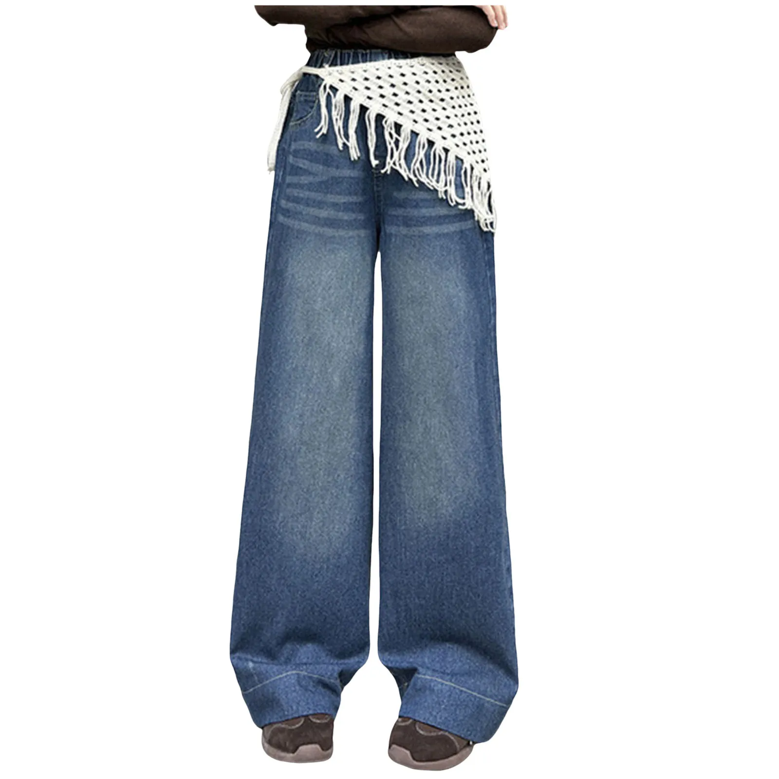 

Одежда Брюки Джинсы для девочек среднего и старшего возраста с кисточками и широкими брюками Прямые брюки Симпатичные брюки для девочек