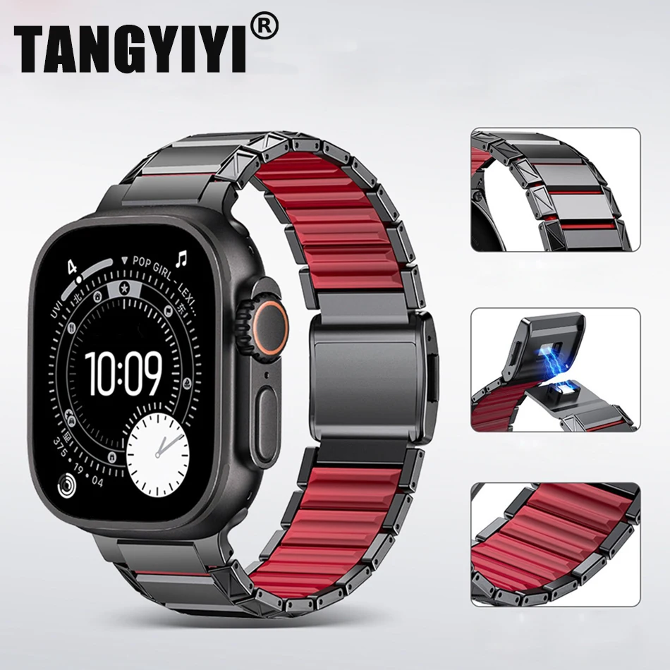 Титаново-силиконовый ремешок для Apple Watch Series 11/10/9/8/7/6/5/SE/Ultra 3, магнитный ремешок для iWatch 49/46/45/44/42 мм