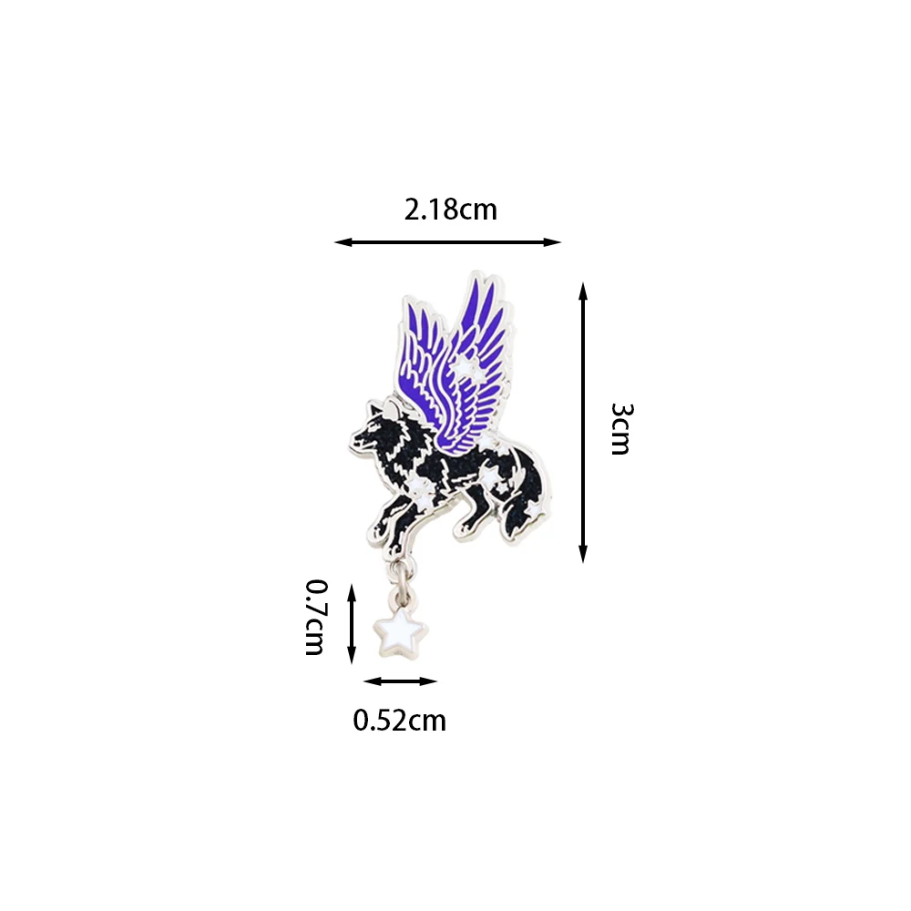 Dream Black Wolf Blue Wings Star Enamel Brooch Gothic Animal Lapel Pin Badge Clothing Backpack Accessories Fashion Jewelry Gift