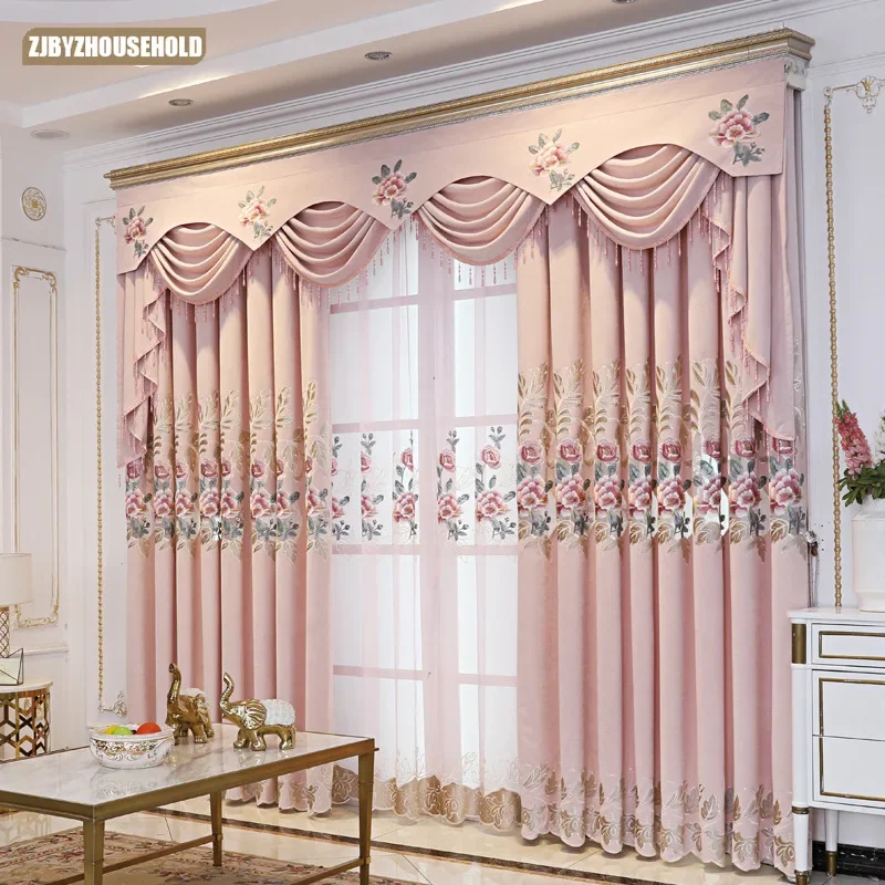 

European High-grade Light Luxury Chenille Blackout Embroidery Curtains for Living Dining Room Bedroom Floor Windows Balcony