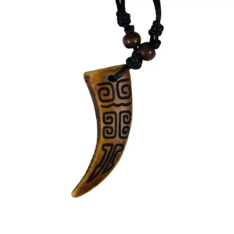 Zigzag Fret Tooth Resin Carving Pendant Necklace Amulet Lucky Gift Tribal Fashion Jewelry