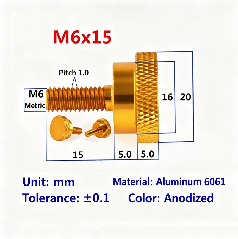 M6x15 Knurled Two-Layer High Step Aluminum Thumb Screws | Multi-Color Mirror Flat Top