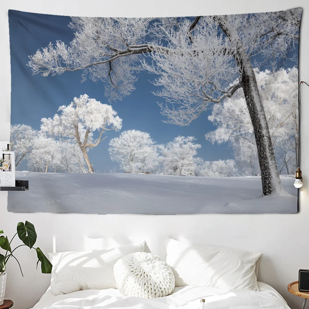 

Forest Snow Scene Tapestry Wall Hanging Aesthetics Room Decoration Bohemian Xmas Mandala Home Dormitory Wall Decoration