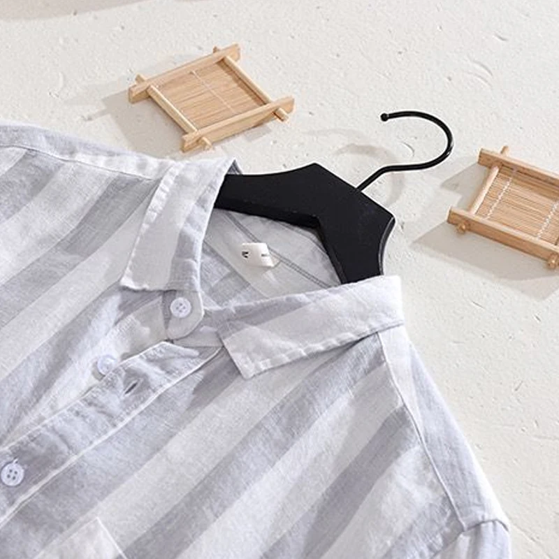 Taschen Straße Freizeit hemden Mode Einfachheit schöne Büro Dame gestreift lose Herren bekleidung Knopf Frühling Sommer sven dünn