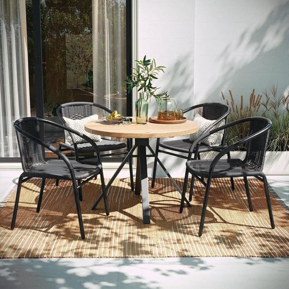 

Set of 4 Curved Back Stackable Rattan Chairs for Indoor and Outdoor Use, Gray