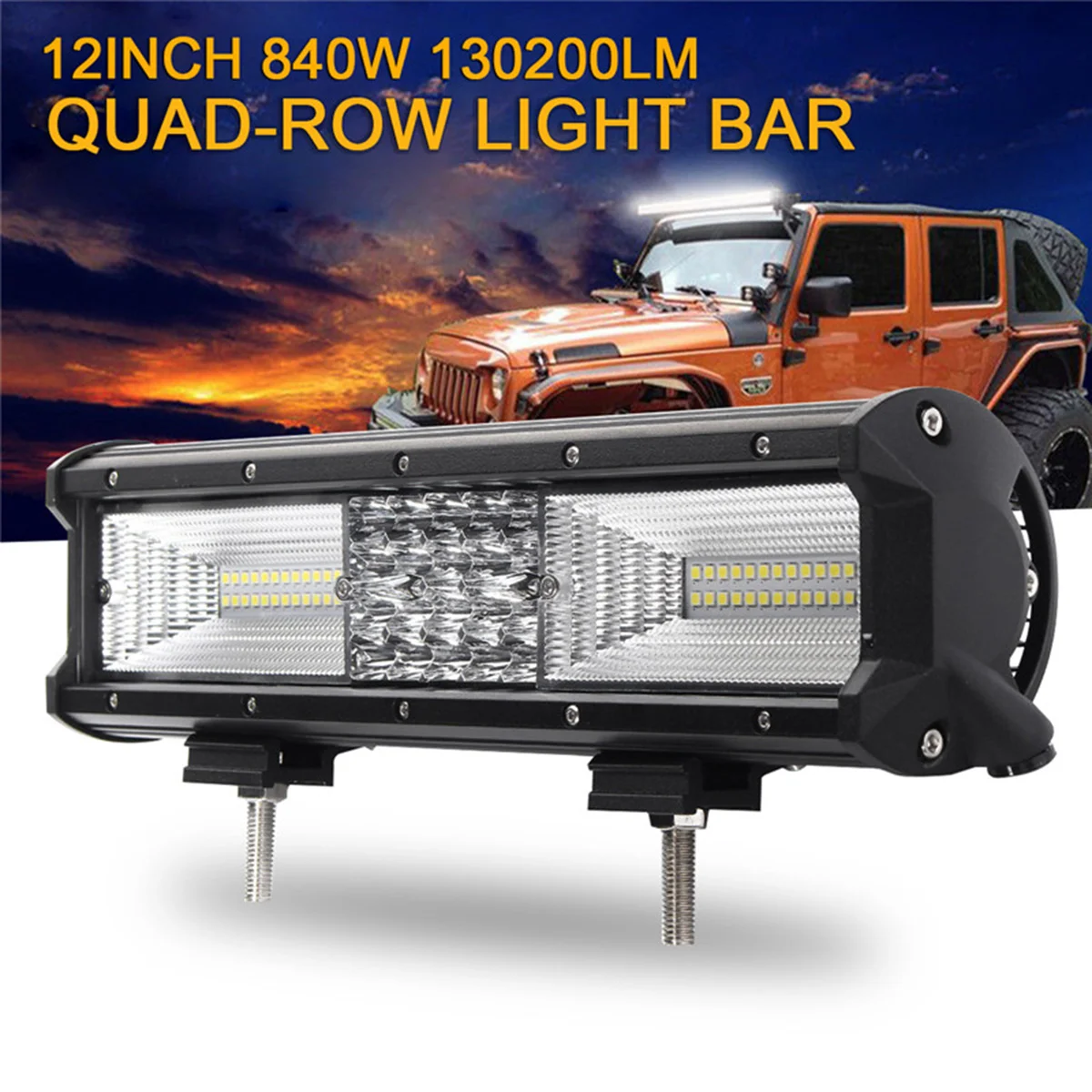 

12 inch 130200LM 68 LEDs 10-30V 840W Light Bar Off Road Driving Fog Lights Waterproof Work Light for Van Camper Wagon ATV SUV (B