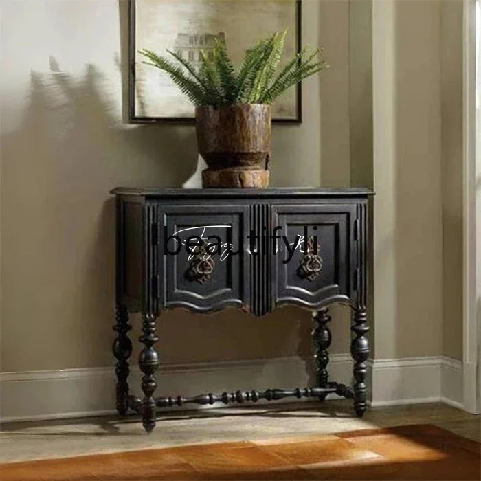 

xz1American retro carved solid wood porch cabinet French home old storage side cabinet