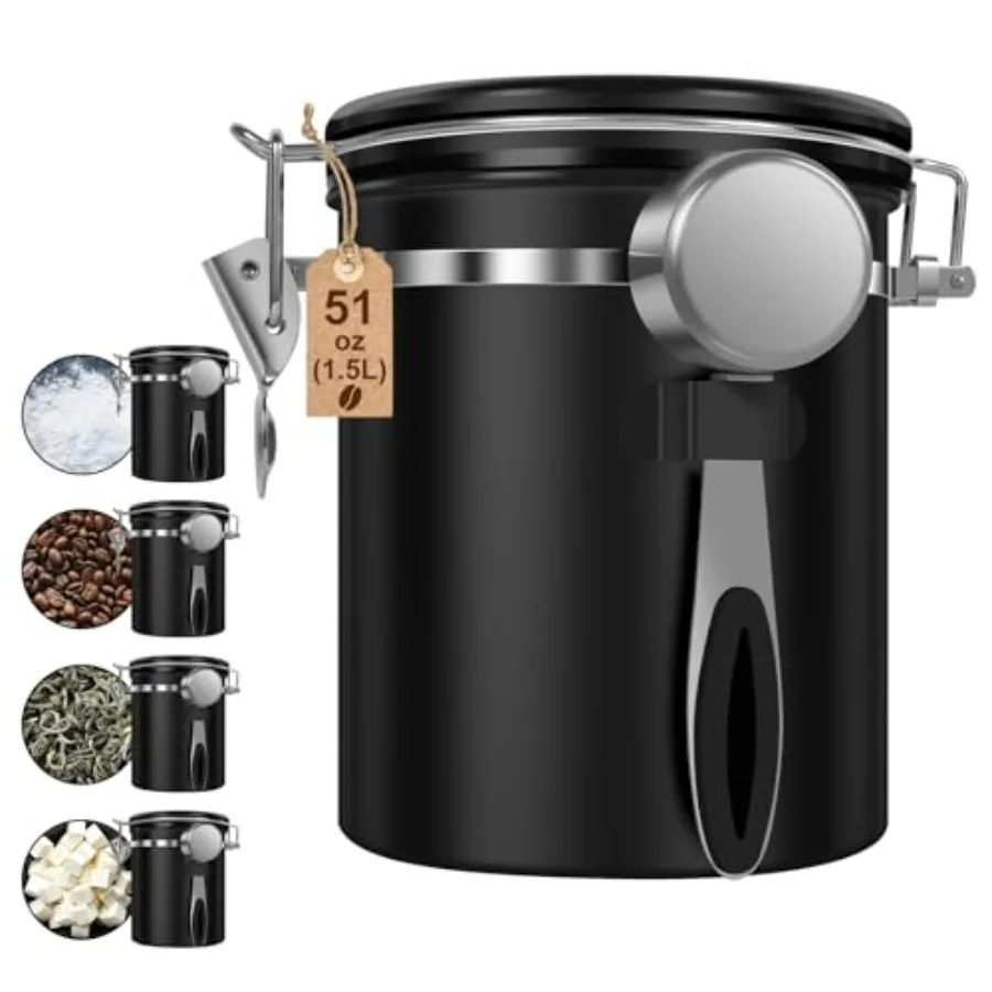 

4PCS Coffee Storage Canister 1.5L 51OZ Double Airtight Coffee Beans Container with Date Locator 304 Stainless Steel Kitchen Foo