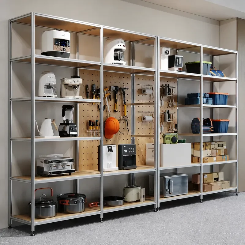 Industrial wind aluminum profile multi-layer baffle rack toolbox display rack shelf sample storage cabinet floor