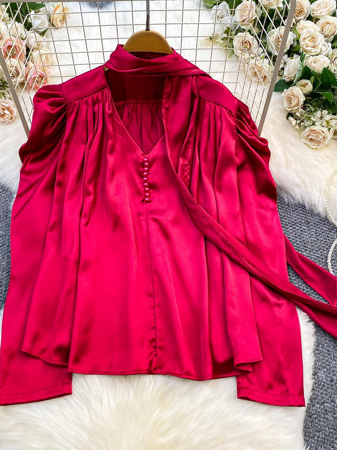 Ele Satin Dames irt V-Ne Anti-Rimpel Sa Herfst Faionable Maturi Lady Top Quali High-End Anti-Aging irt