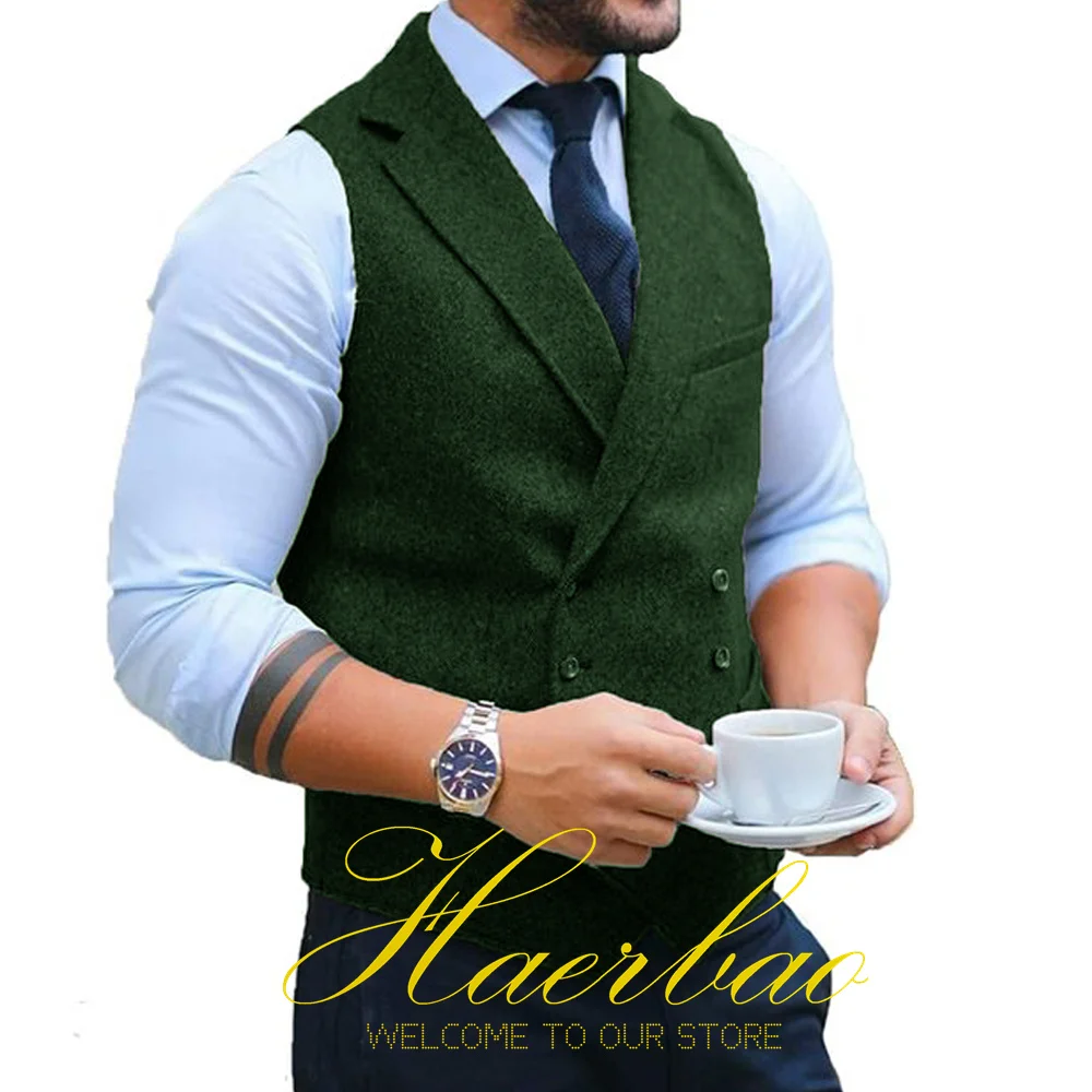 Navy Men\'s Herringbone Vest Double Breasted Sleeveless Jacket Formal Business Waistcoat Groom Vest chaleco hombre