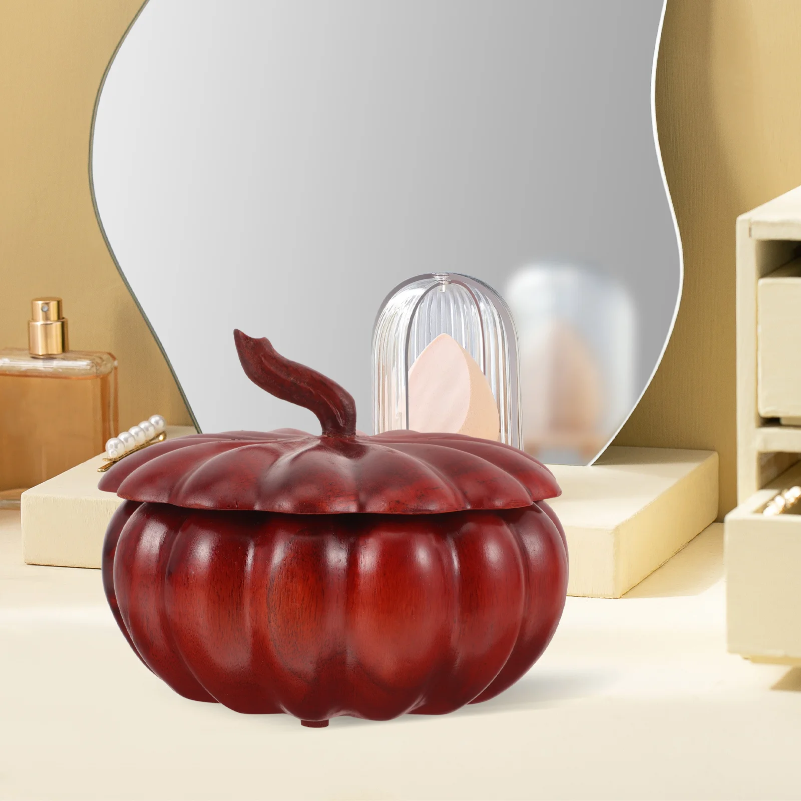 

Wood Pumpkin Shape Storage Jar Sugar Tea Candy Container Wooden Lid Retro Colors Canister Jars with Lids Sugar Container