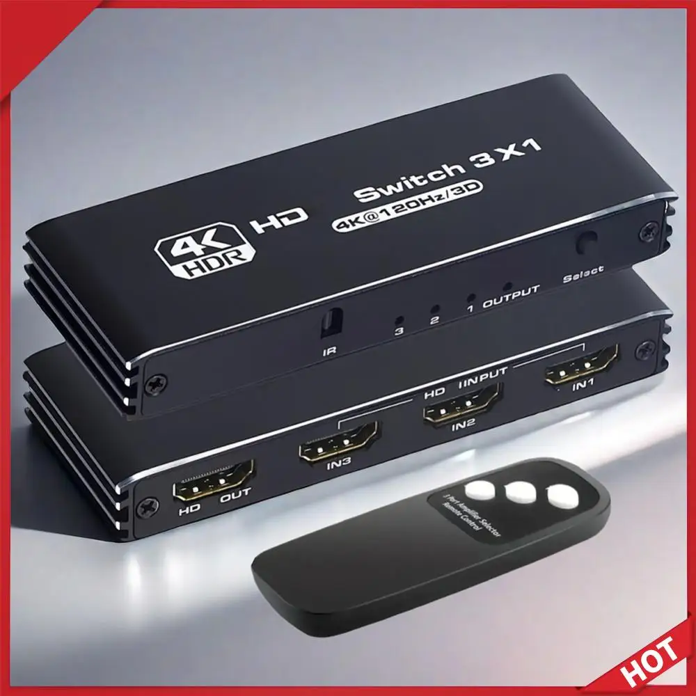 

HDMI-совместимый коммутатор с ИК-пультом дистанционного управления, поддержка переключения, три режима работы для HD-DVD, PS3/4/5, Xbox 360