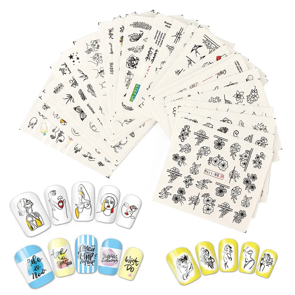 24pcs Nail Stickers Water Transfer Adhesive Decals Jewel Flower Full Stickers Watermark Nail Art Decoration Manicure Tattoo Tips